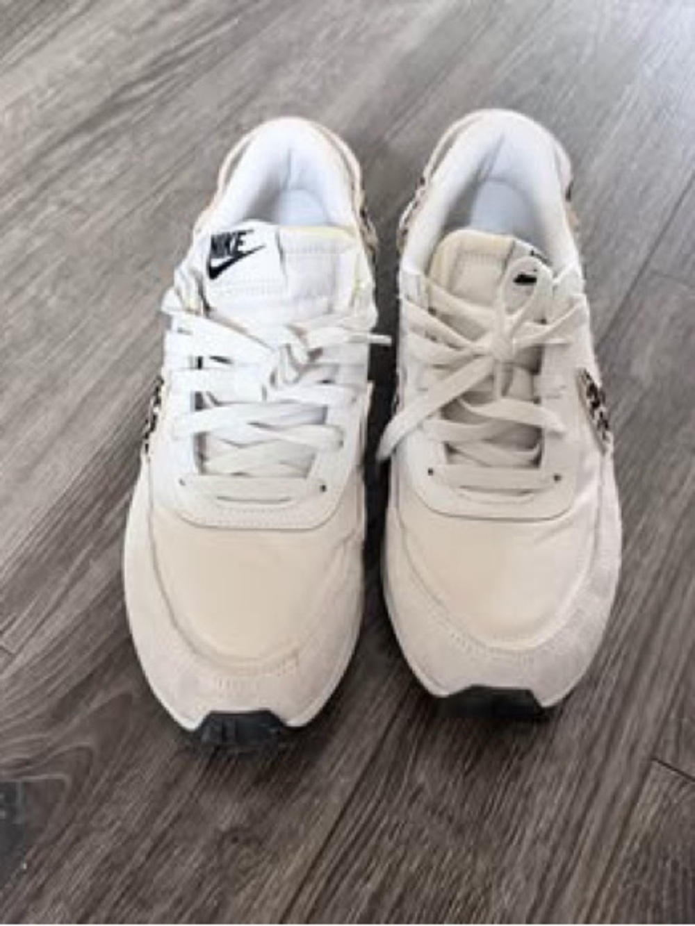 Nike Women’s White Sneakers with Leopard Swoosh Accent - Picture 3 of 4
